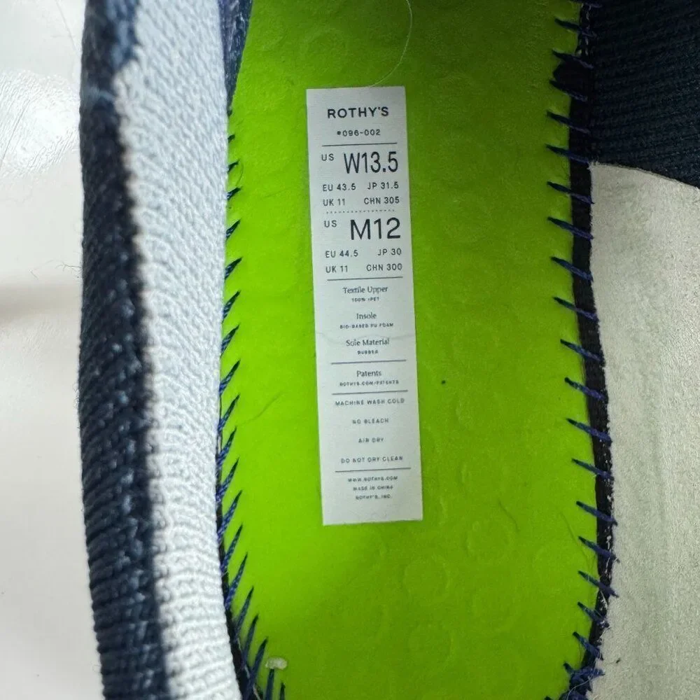 ROTHYS RS02 Classic Sneakers Unisex M12 W13.5 Navy Knit Lace Up Low Top Shoe